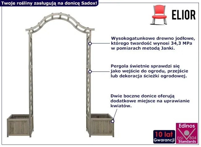 Szara drewniana donica ogrodowa z pergolą - Ennos