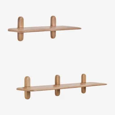 Zestaw 2 Drewnianych Półek Ściennych Veleta Drewno Mango - Sklum