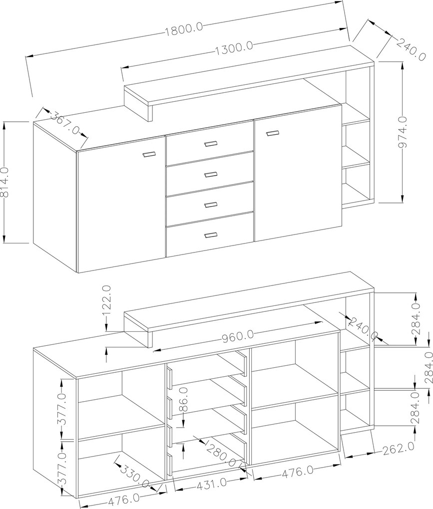 Komoda BOTTEGA 180 cm do Salonu Sypialni Antracyt