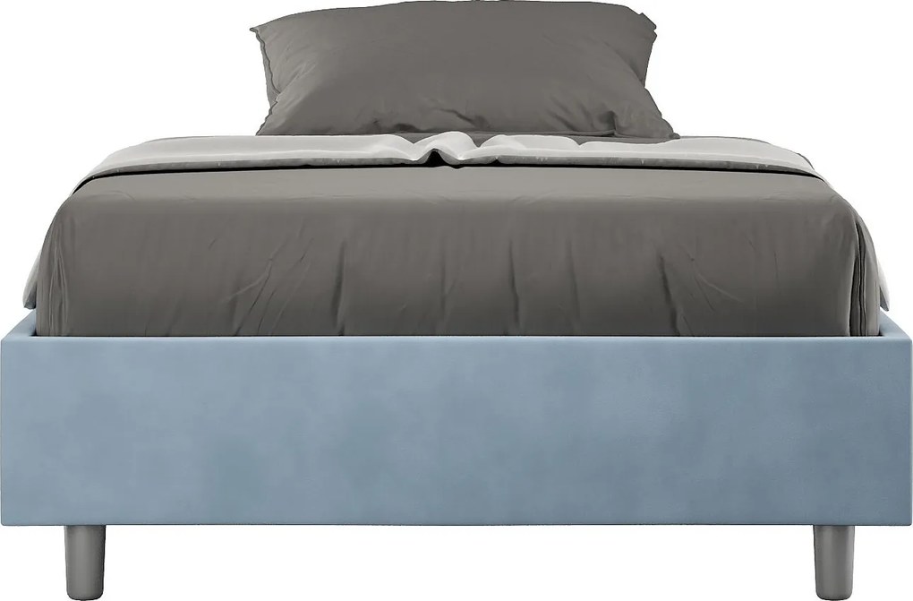 Łóżko wyposażone w stelaż z listwami z pojemnikiem tapicerowane 120x210 microfibra błękitny Azelia