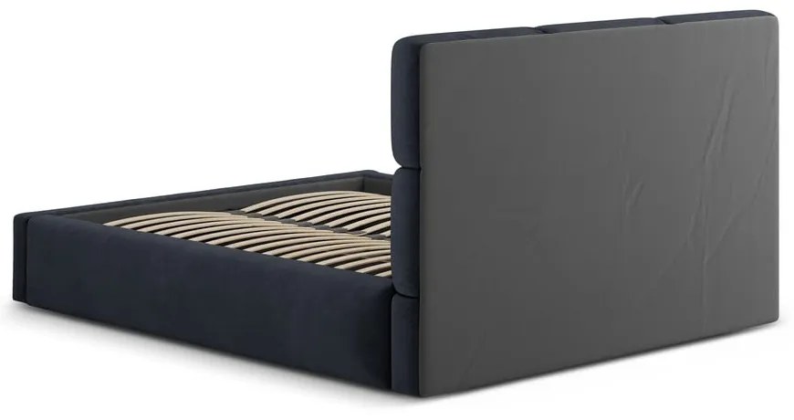 Ciemnoniebieskie tapicerowane łóżko dwuosobowe ze schowkiem ze stelażem 160x200 cm Libera – Windsor &amp; Co Sofas