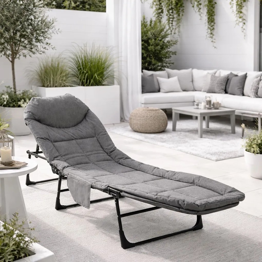 Składana leżanka turystyczna z materacem Morra CT02L, kolor szary