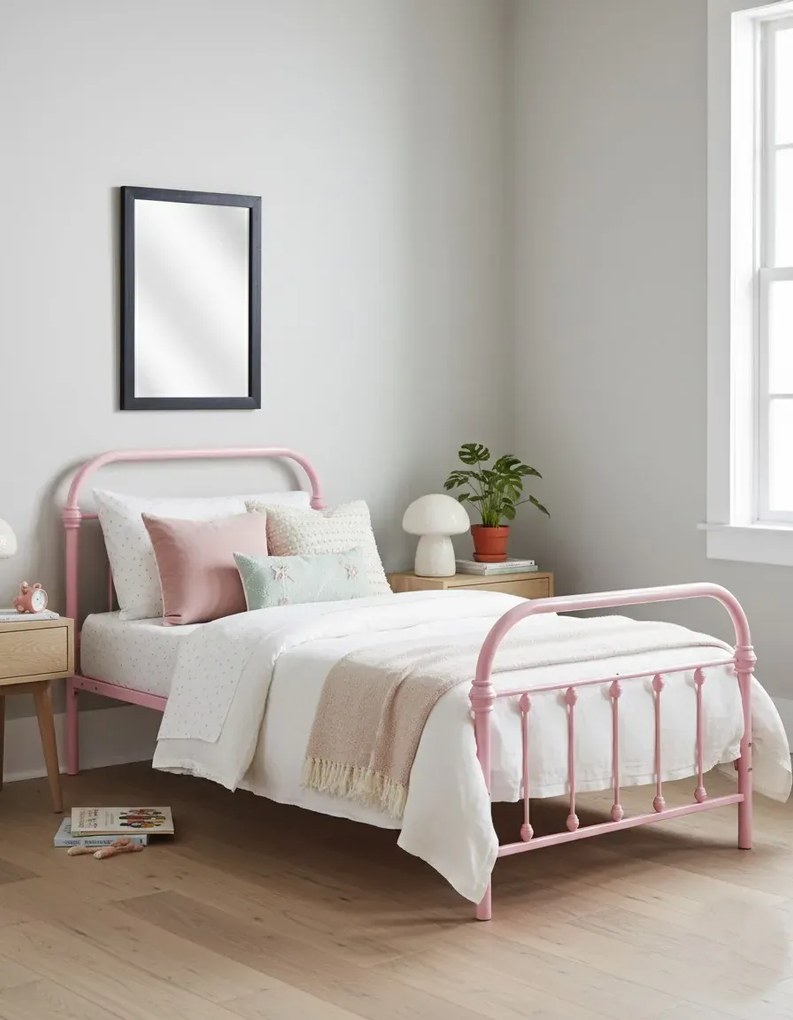 Różowe pojedyncze łóżko metalowe 90x200 cm A8-G96