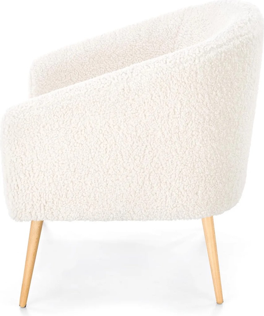 Fotel Grifon 2 tapicerowany tkaniną typu baranek na drewnianych nóżkach