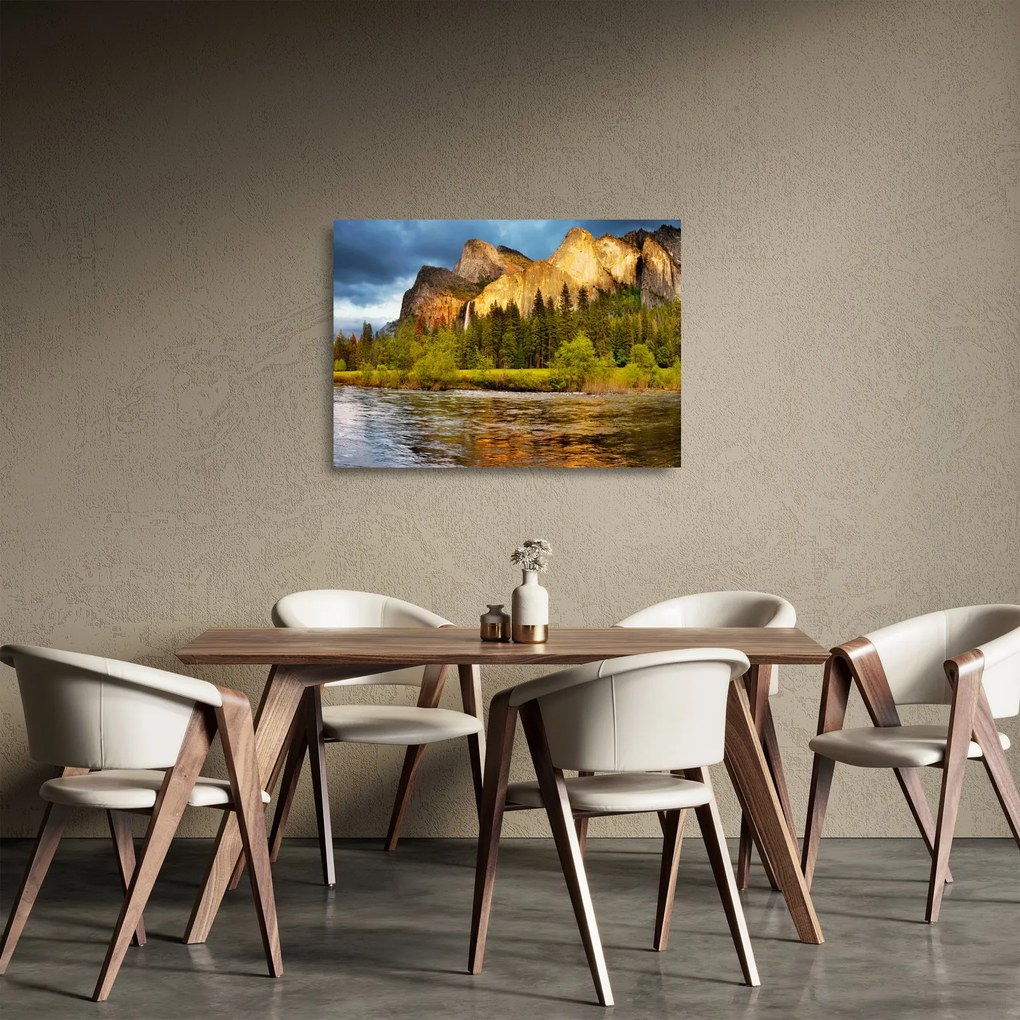 Obraz na szkle- Skały nad jeziorem (70x50 cm)