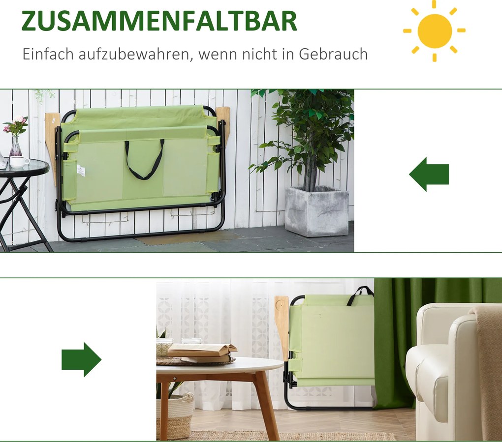 Outsunny Krzesło kempingowe dla dwóch osób, składane, z uchwytami na napoje, 141 x 67 x 80 cm, Zielony