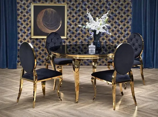 Pikowane krzesło ludwik w stylu glamour czarny + złoty - Lummo