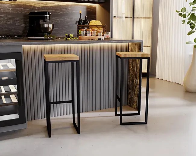 Drewniany hoker dębowy w stylu industrialnym - Delto 7X