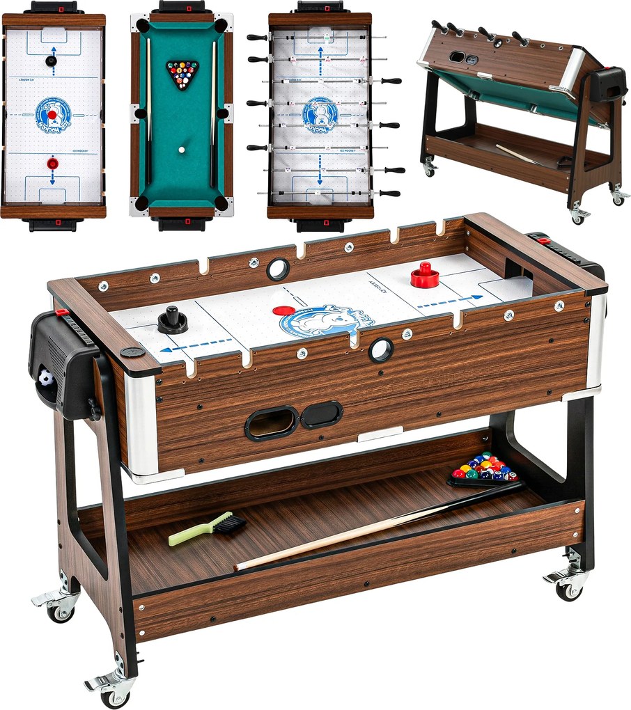 SPORTNOW 3-w-1 obrotowy stolik wielofunkcyjny z bilardem, piłkarzykami i airhockey, z półką | Aosom PL
