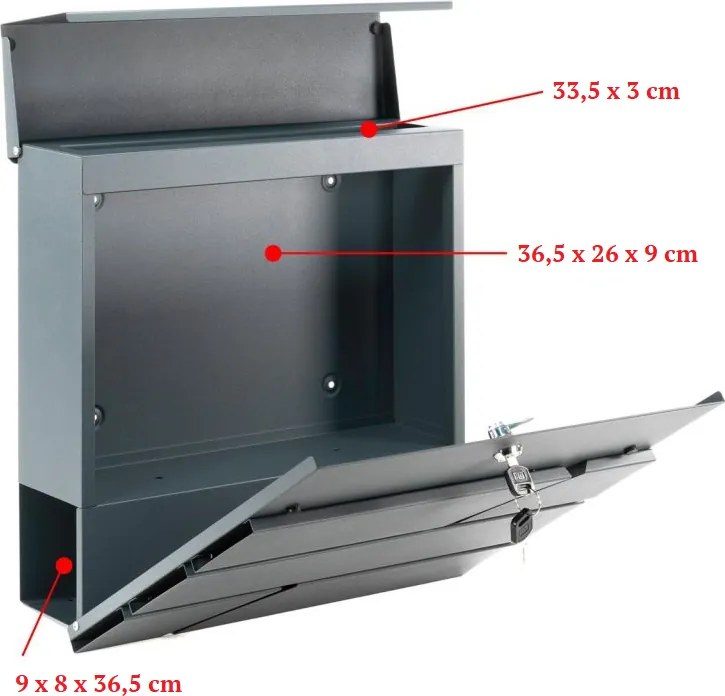 Skrzynka na listy z przegrodą na gazety, antracyt, 2 klucze