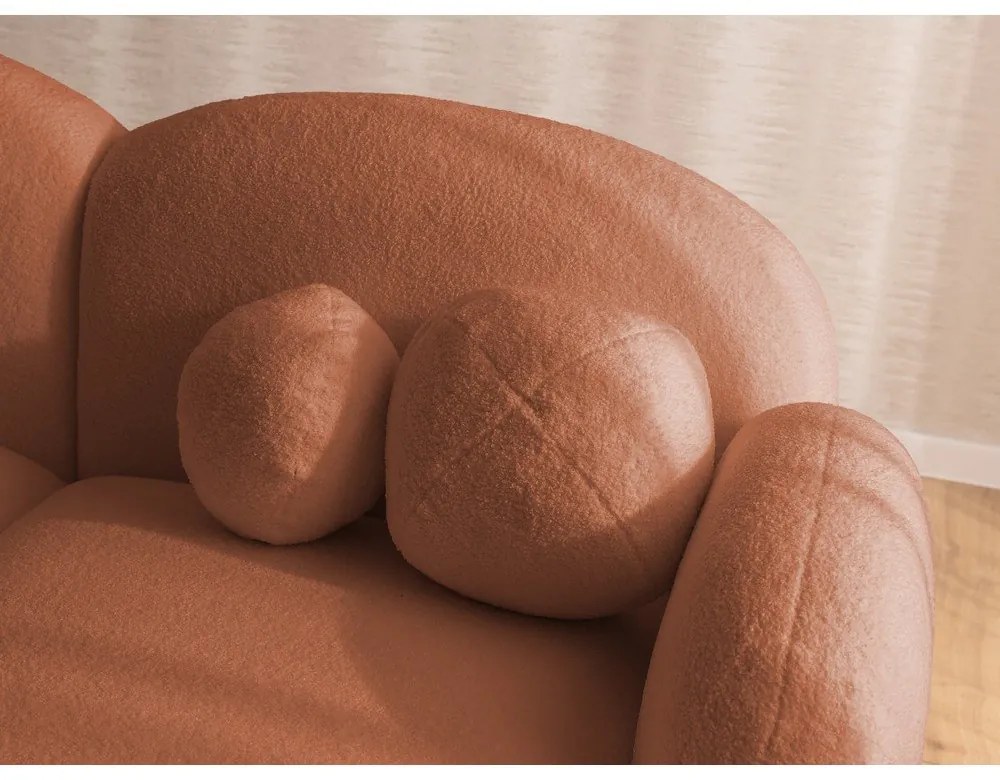 Narożnik z materiału bouclé (prawostronny/z szezlongiem) w kolorze terakoty Orbit – Ropez