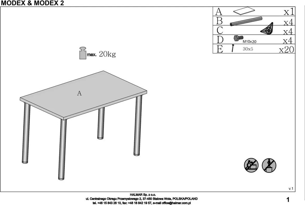 Stół jadalniany na czterech czarnych nogach Modex 2 120