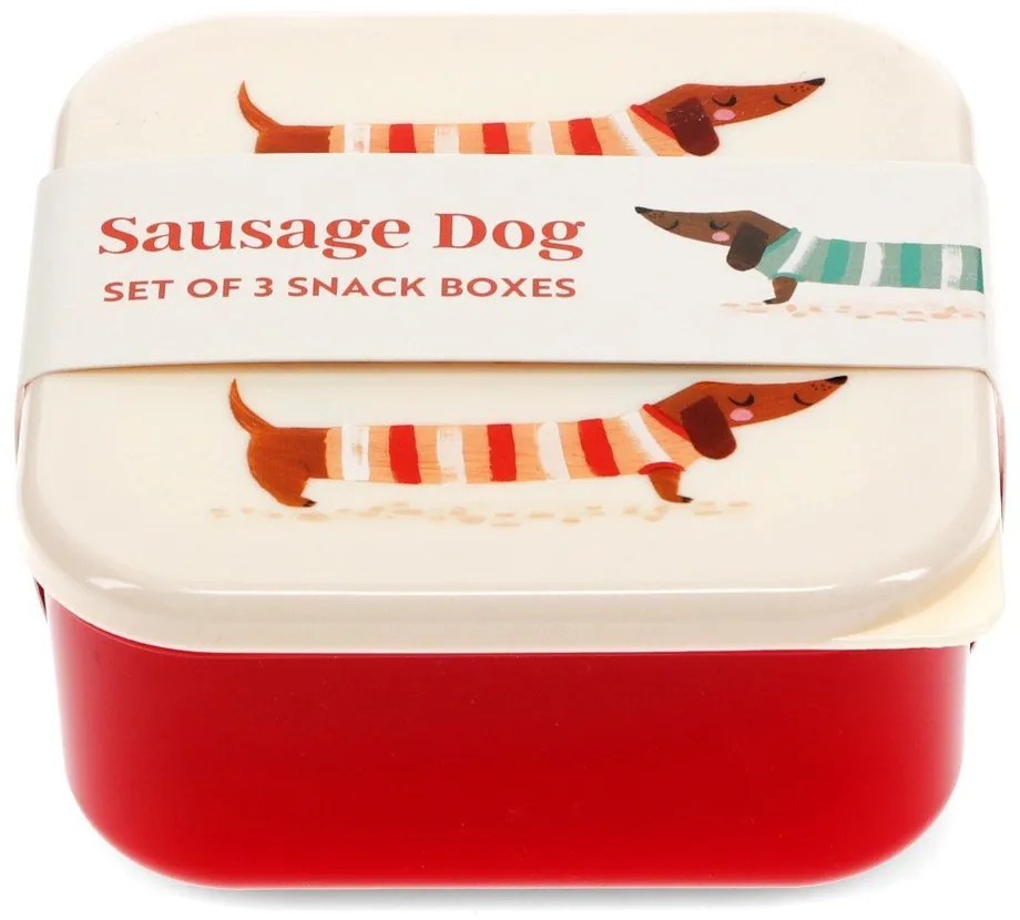 Czerwono-kremowe pojemniki śniadaniowe dla dzieci 3 szt. Sausage Dog – Rex London