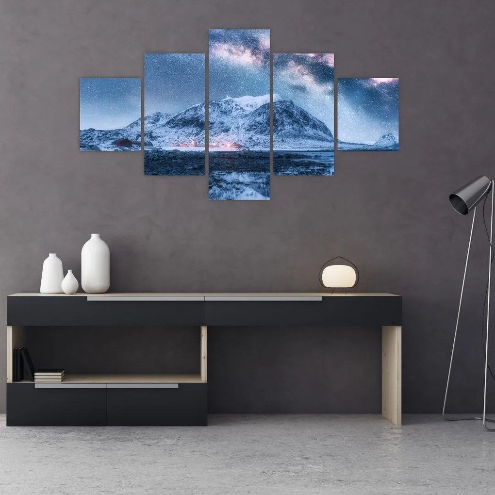 Obraz gór z gwieździstym niebem (125x70 cm)