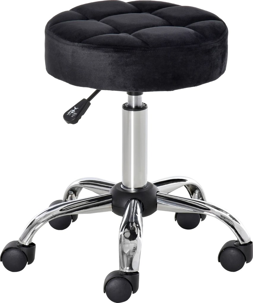 HOMCOM Taboret salonowy, regulowana wysokość, pokrycie w aksamitnym wyglądzie, Ø35 x 49-61 cm, Czarny