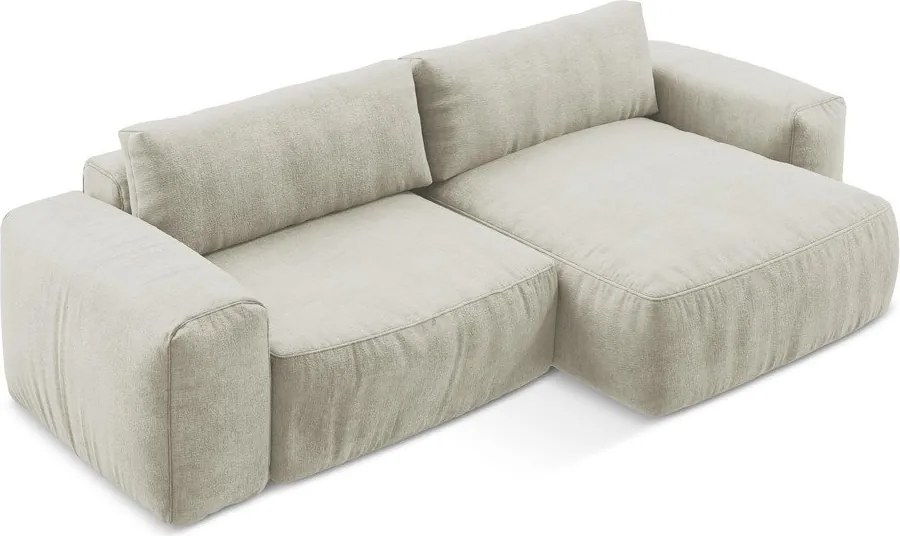 Beżowy rozkładany narożnik z tkaniny szenilowej (prawostronny/z szezlongiem) Kuki – Makamii