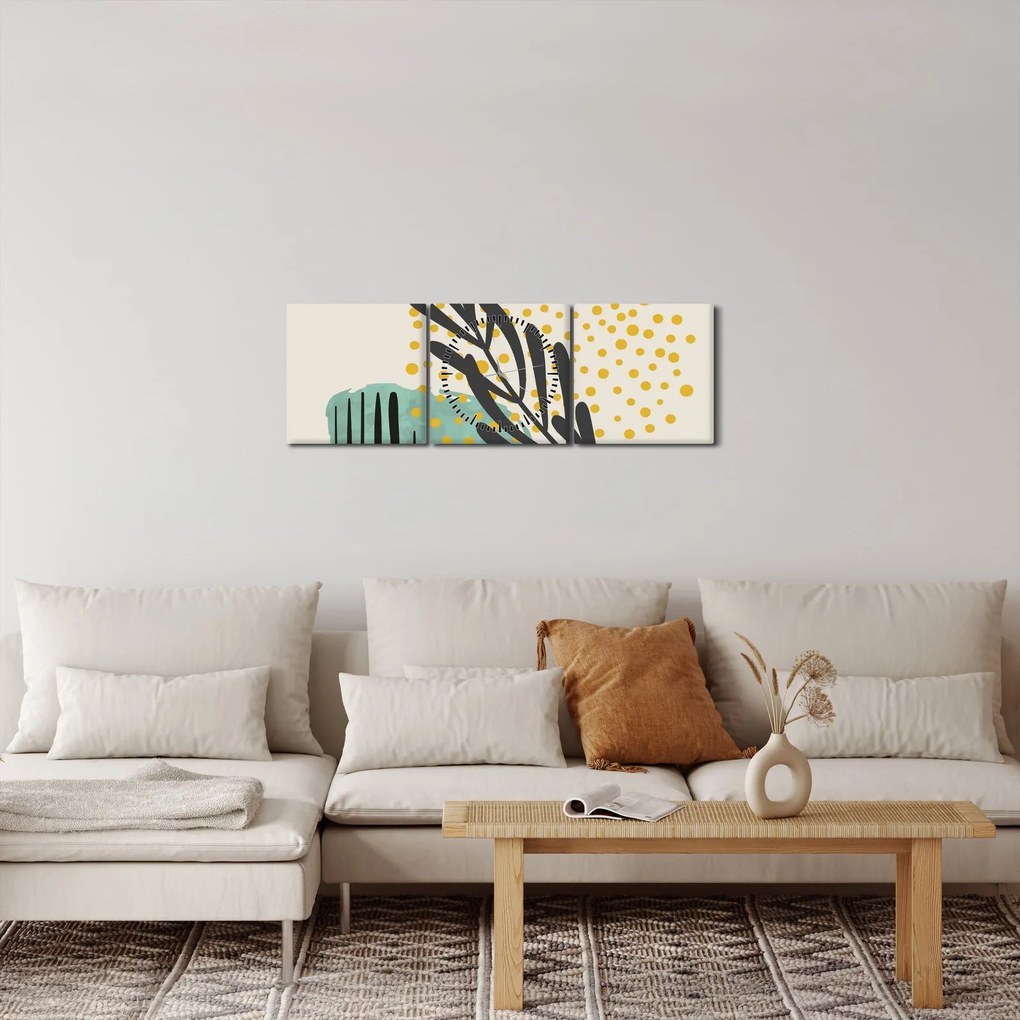 Obraz - Arkusze abstrakcyjne N⁰3 (z zegarem) (90x30 cm)