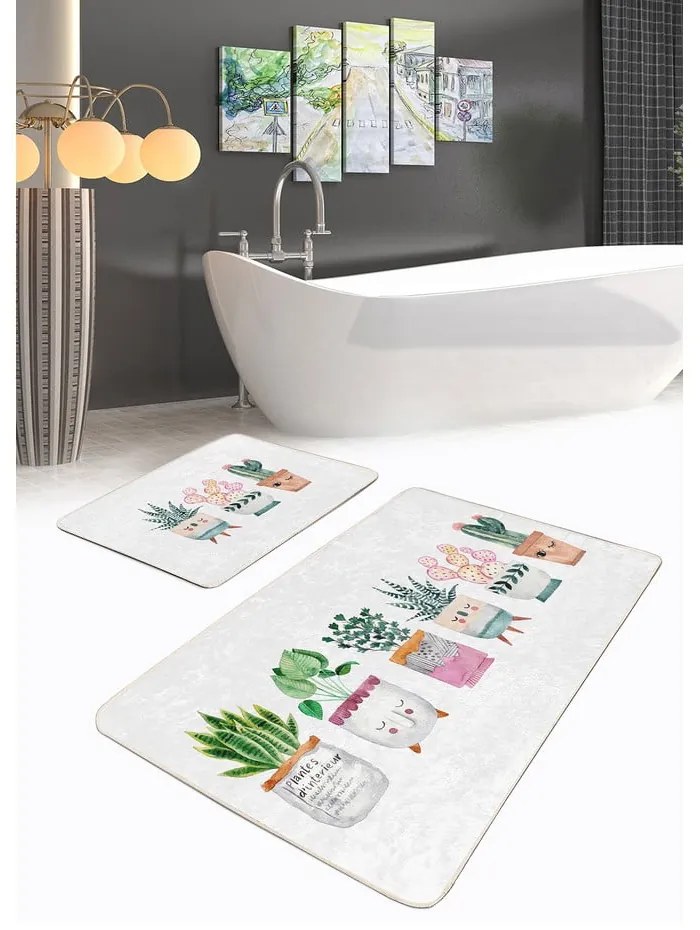 Białe aksamitne dywaniki łazienkowe zestaw 2 szt. 60x100 cm Succulent – Mila Home