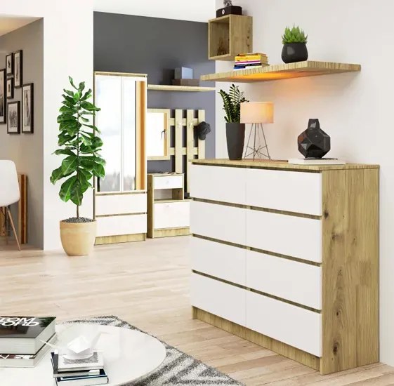 Skandynawska Komoda Do Salonu Dąb Artisan + Biały W6-A11
