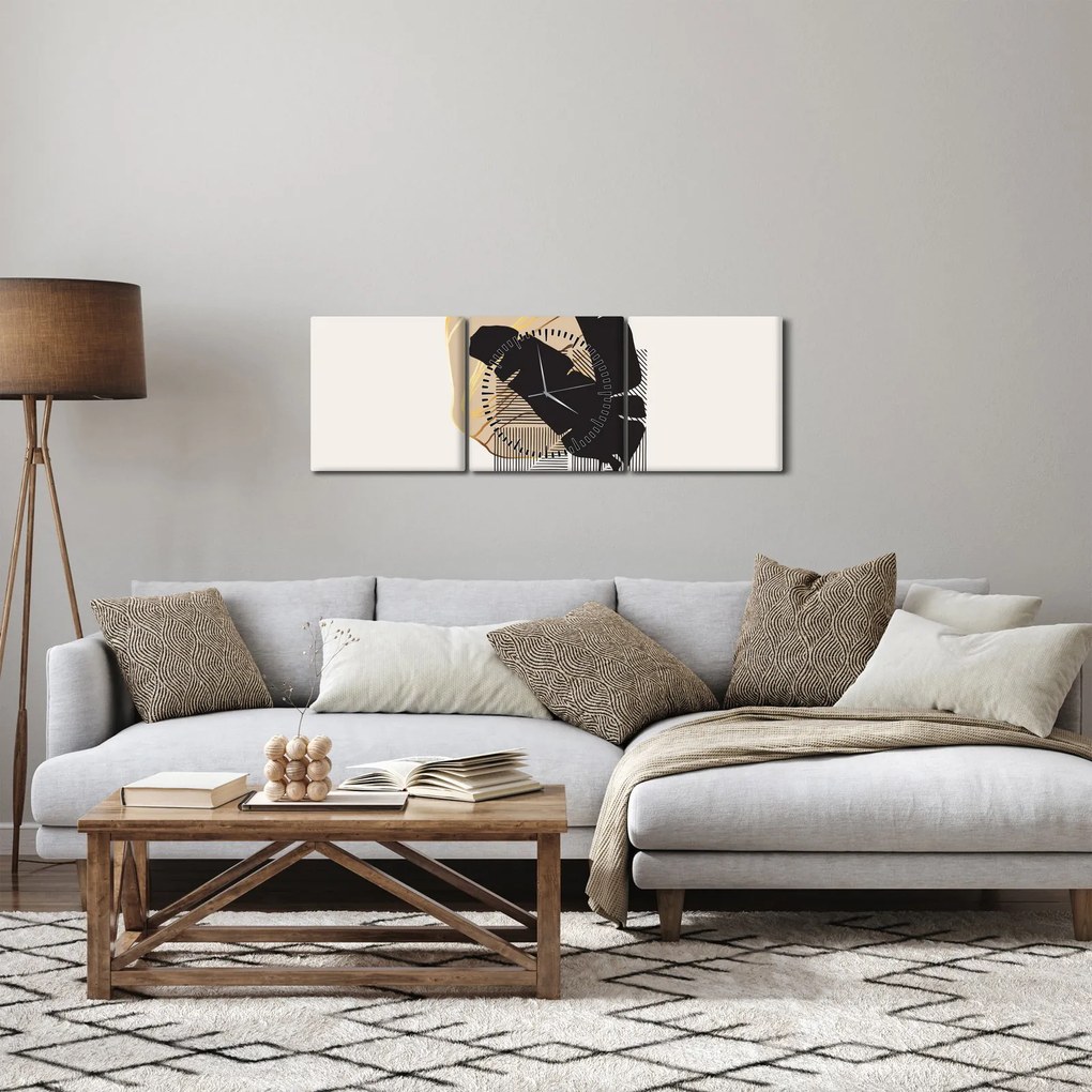 Obraz - Abstrakcja z tropikalnymi liśćmi N⁰4 (z zegarem) (90x30 cm)