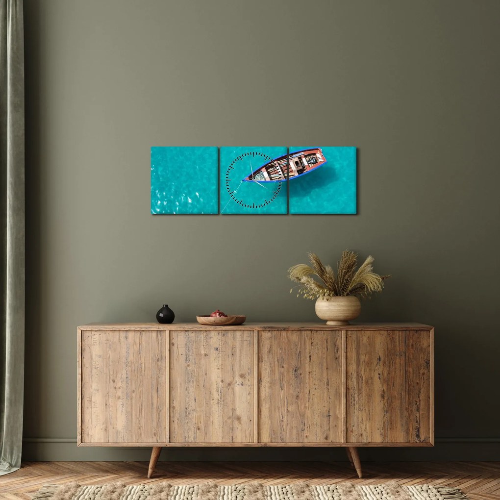 Obraz - Tradycyjna łódź rybacka (z zegarem) (90x30 cm)