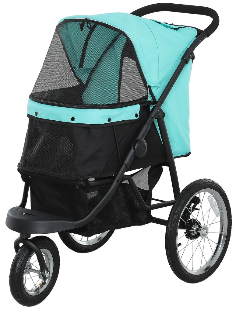 PawHut Wózek dla psów i kotów, do 10 kg, z koszem na akcesoria, systemem składania jednym kliknięciem, Turkus