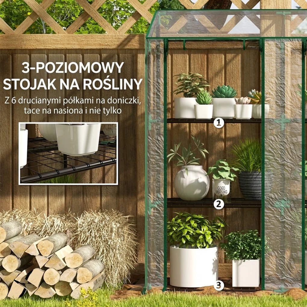 Outsunny mini-szklarnia, 3 poziomy, 6 półek drucianych, 2 otwory, folia plastikowa, Przezroczysty | Aosom PL