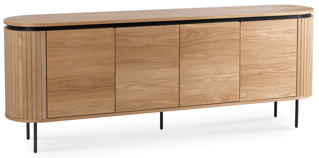 Komoda do Salonu BECK 200 cm Dąb Czterodrzwiowa Ryflowana Nowoczesna