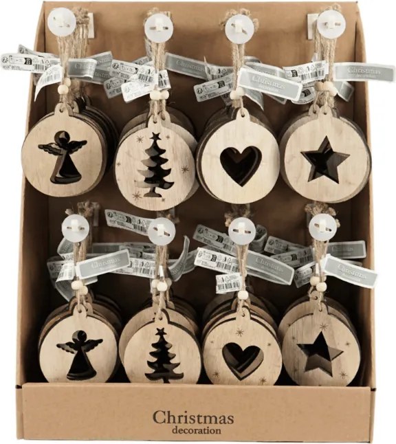 Ozdoba świąteczna RUSTIC JOY drewniana 7,5 cm - różne wzory