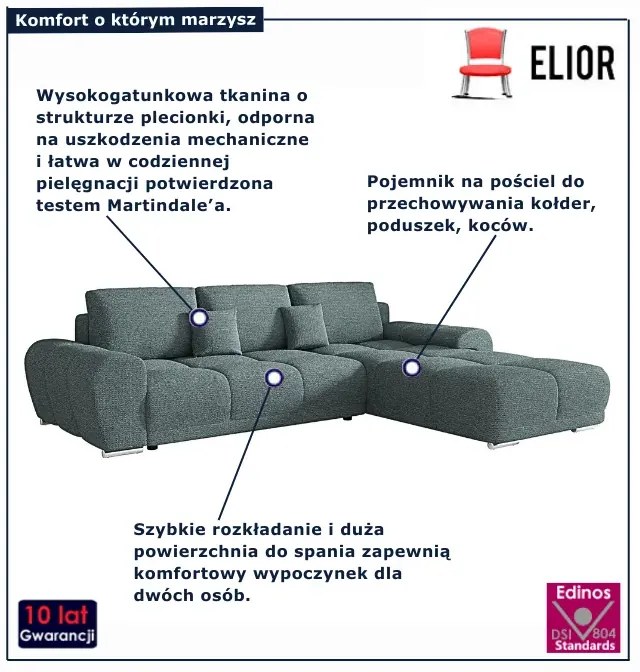 Narożnik z funkcją spania w kolorze morskim D4-W93