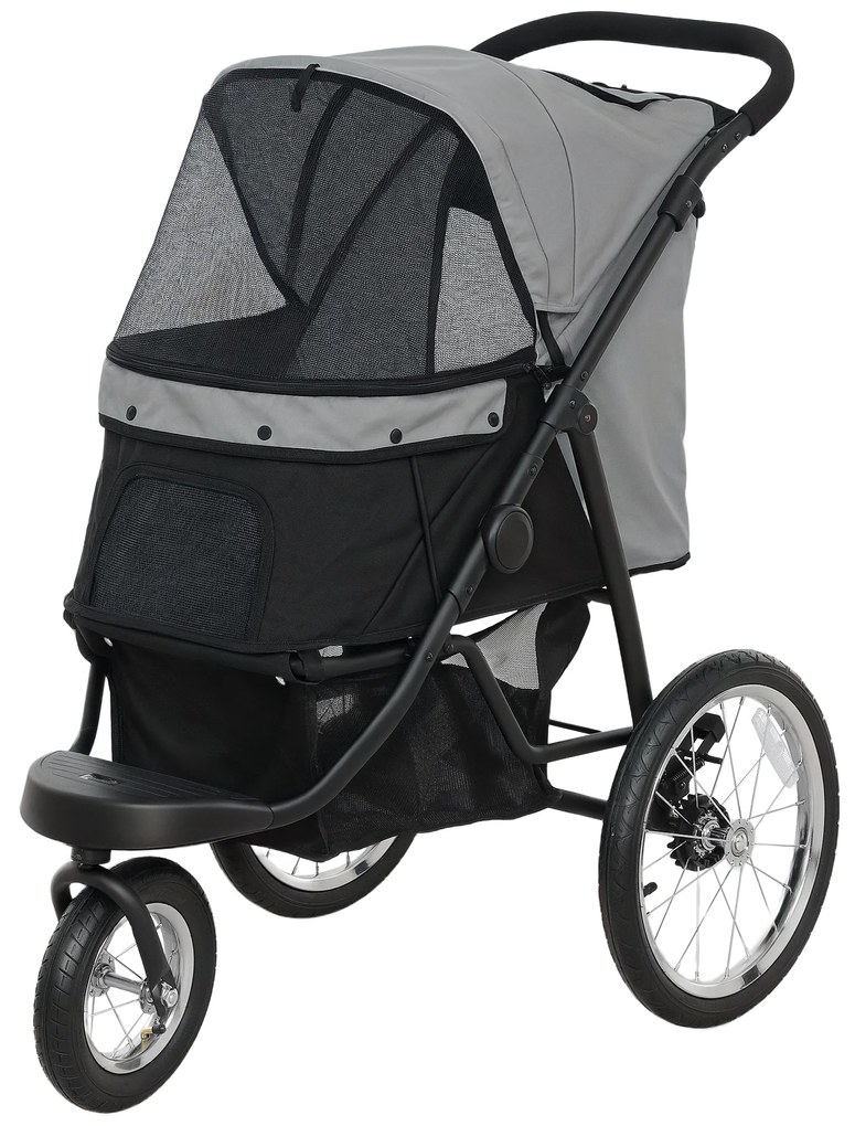 PawHut Wózek dla Małych Psów i Kotów, z Koszem, Systemem Jednoklikowym, Szary