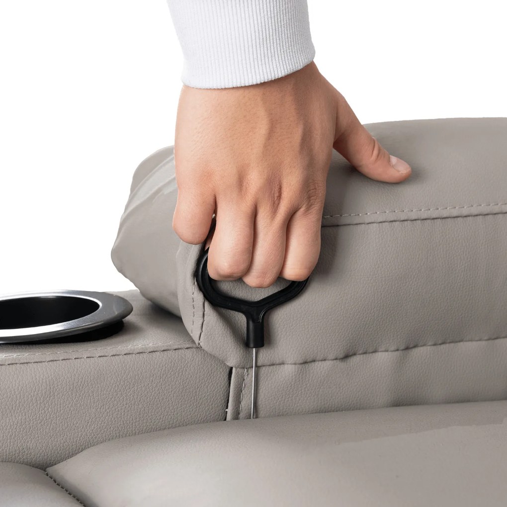 Fotel Masujący BOX Rozkładany Wypoczynkowy z Podnóżkiem Szary Ekoskóra Nowoczesny