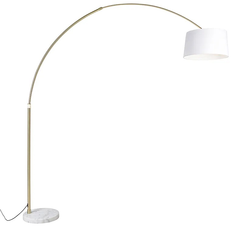 Lampa łukowa mosiężna z białym abażurem z tkaniny 50 cm - XXL