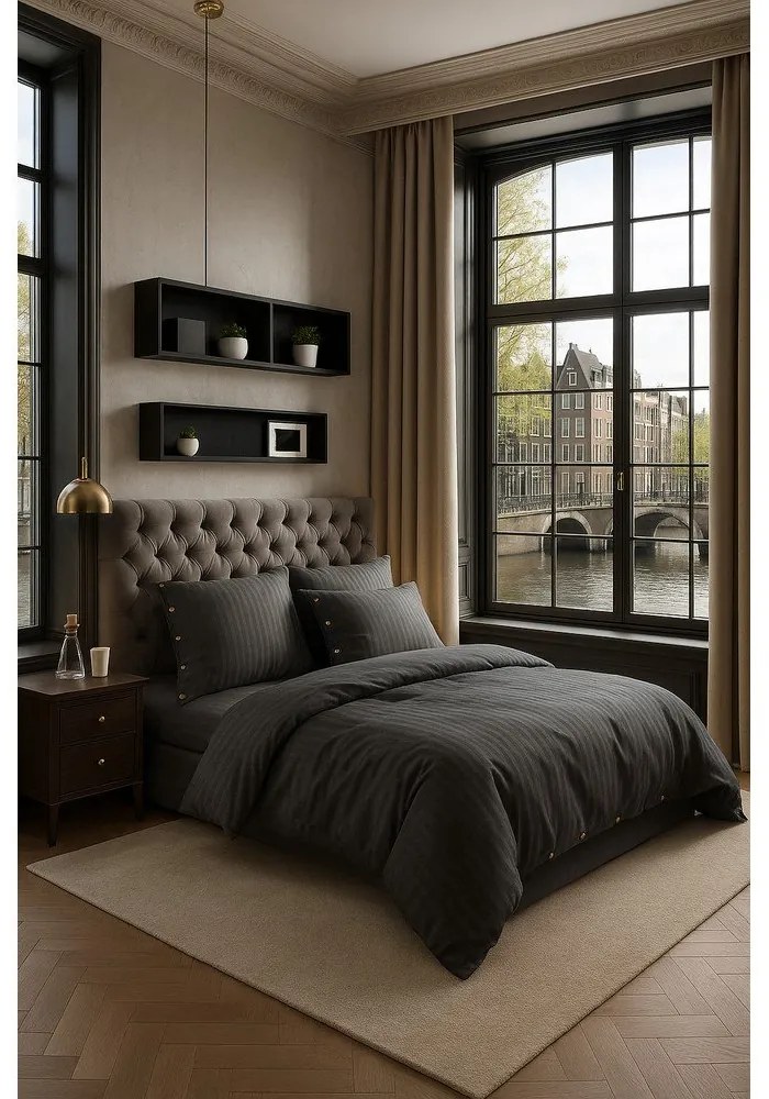 Ciemnoszara pościel dwuosobowa z bawełny renforcé 240x220 cm Como Striped – Mila Home Luxury