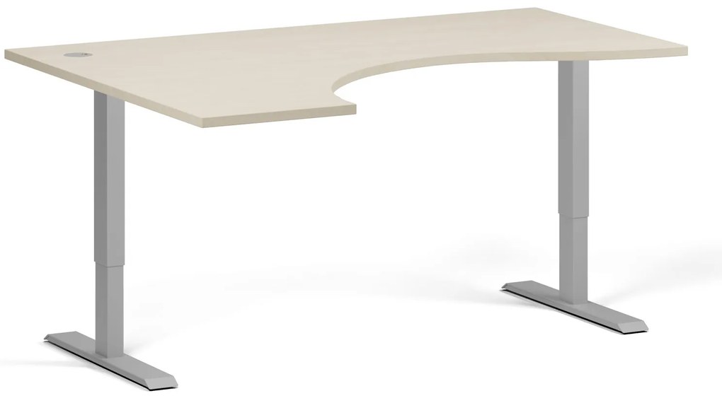 Ergonomiczne biurko z regulacją wysokości, 160x120 cm, 2 silniki, L/P, szara podstawa, brzoza