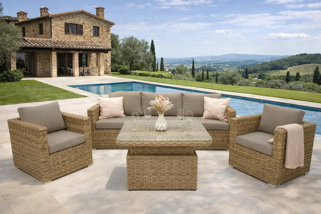 Zestaw rattanowy MALIBU dla 5 osób (beżowo-brązowy)