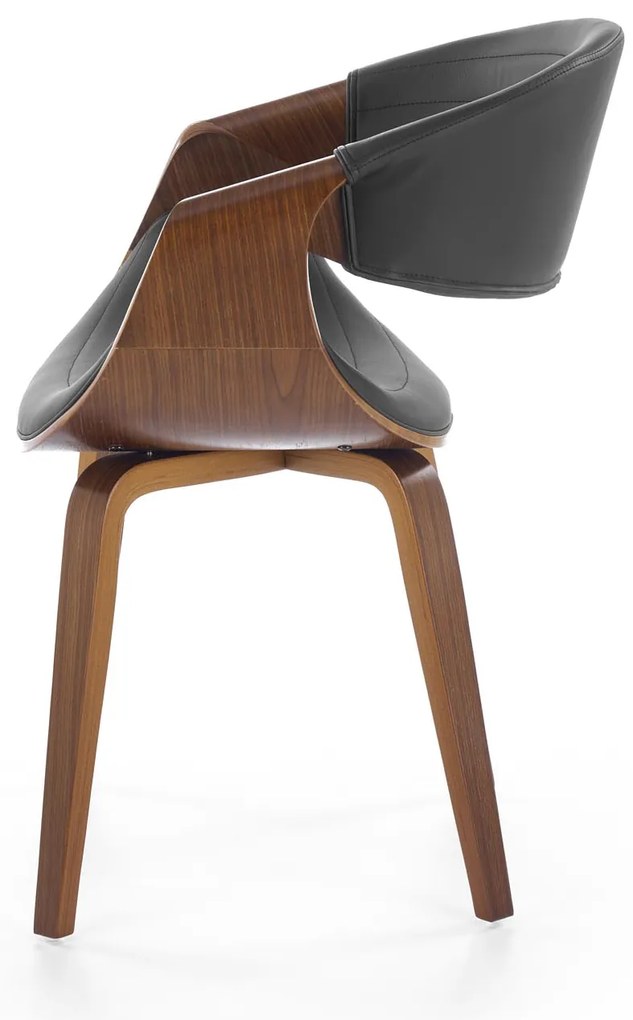 Krzesło z giętej sklejki orzech, tapicerowane siedzisko czarne z eco K544