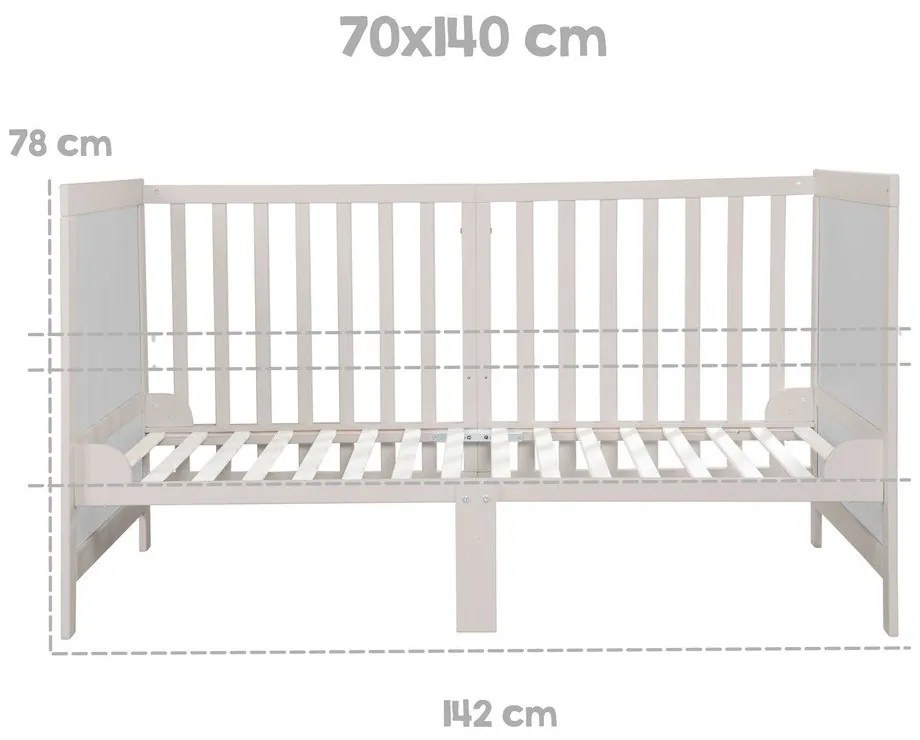 Szare łóżeczko z regulowaną wysokością 70x140 cm Easy Sleep – Roba
