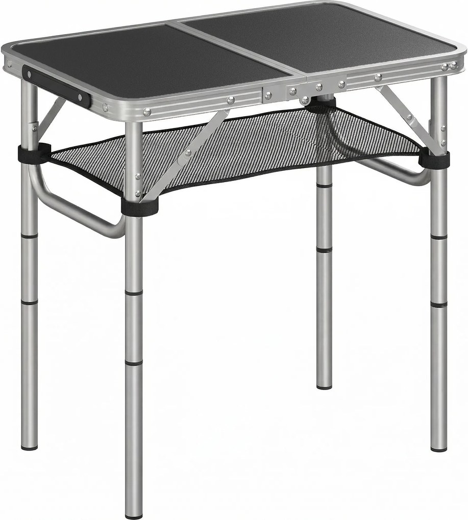 Outsunny Stół Kempingowy Składany z Siatką, 4 Regulowane Wysokości, Uchwyt Aluminiowy 60 x 40 x 26-60 cm Czarny | Aosom PL