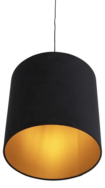 Lampa wisząca klosz welurowy czarno-złoty 40cm - Combi klasyczny/Antyczny Oswietlenie wewnetrzne