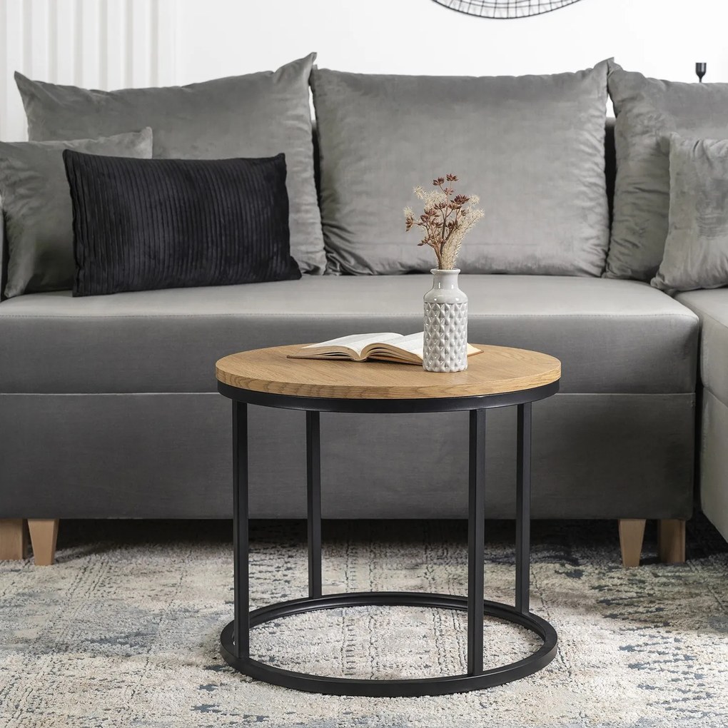 Stolik Kawowy LELLA 53 cm Dąb Złoty Nowoczesny Loft