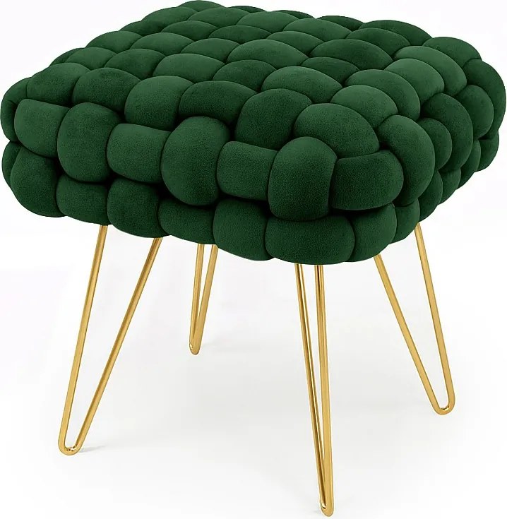 Pufa z plecioną tapicerką welurowa 38 cm DOTTY Butelkowa Zieleń