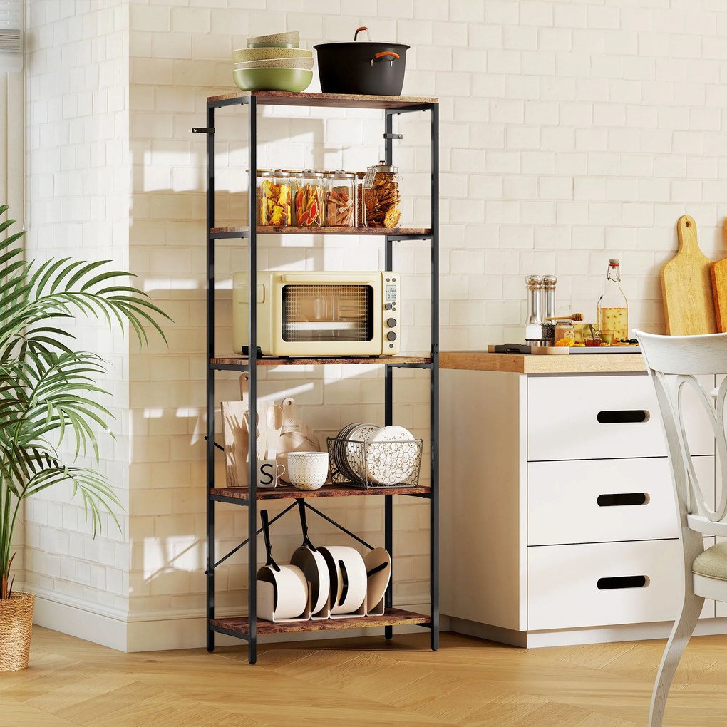 HOMCOM Regał na książki, 5 poziomów, metal, powierzchnia melaminowa, brązowy