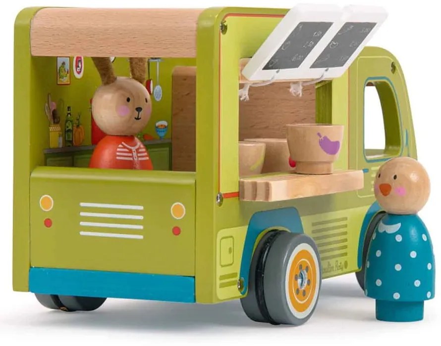 Drewniane auto zabawkowe La Grande Famille Food Truck – Moulin Roty