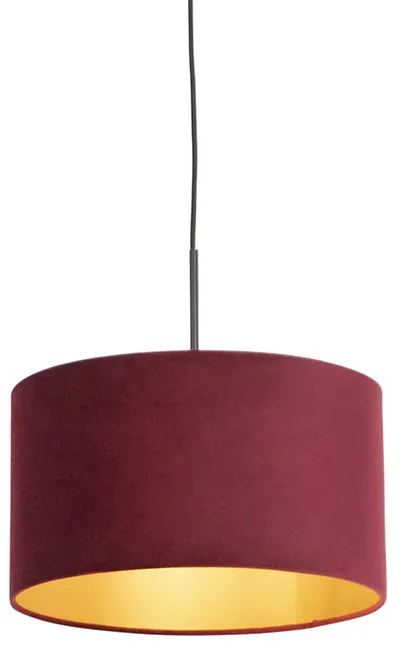 Czarna lampa wisząca z czerwono-złotym abażurem z weluru 35 cm - Combi klasyczny/Antyczny Oswietlenie wewnetrzne