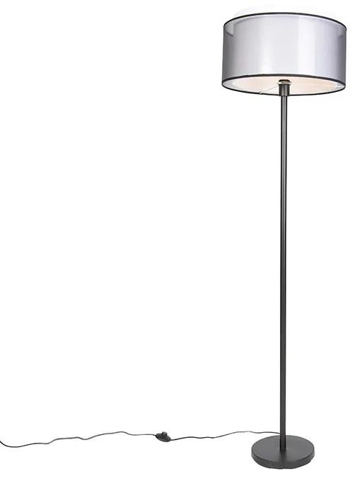 Designerska lampa podłogowa czarna z czarno-białym kloszem 47 cm - SimploDesignerski Oswietlenie wewnetrzne