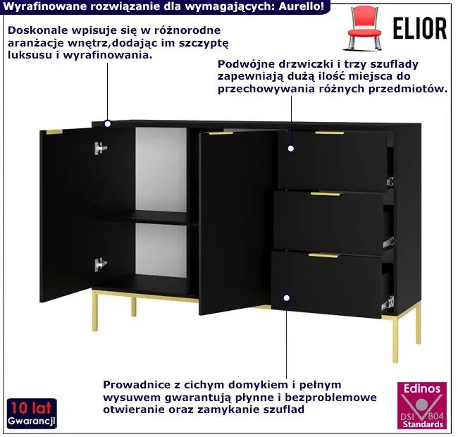 Czarna komoda na złotym stelażu W9-M05