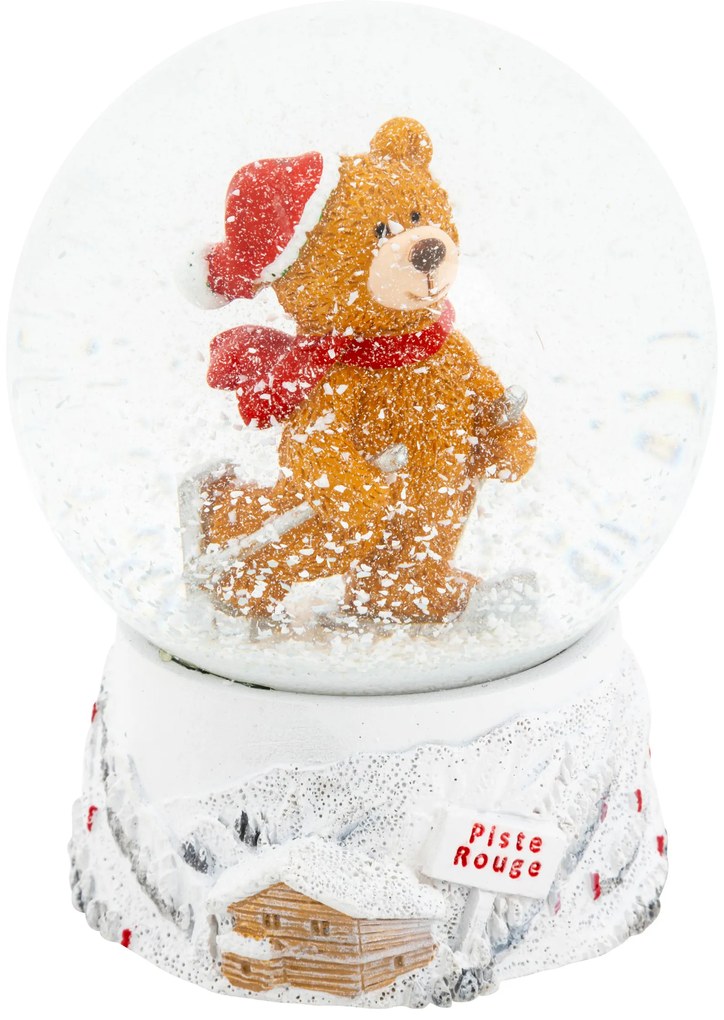 Kula śnieżna, miś na nartach, Ø 8 cm
