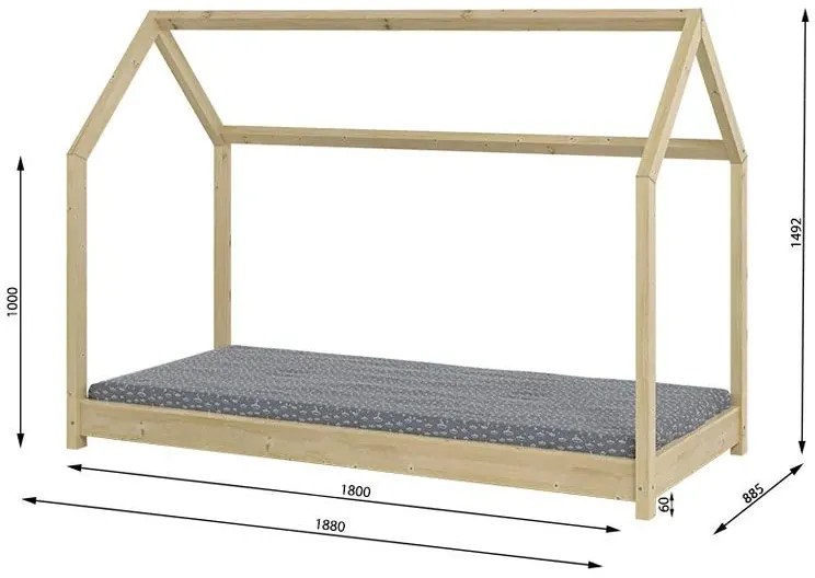 Łóżko dla dziecka domek Liver 80x180 - sosna