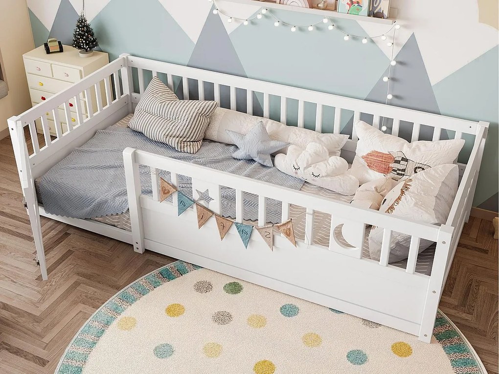 Łóżko dziecięce 90x190 cm - z barierkami bezpieczeństwa - bez stelaża listwowego - biały (bez materaca)